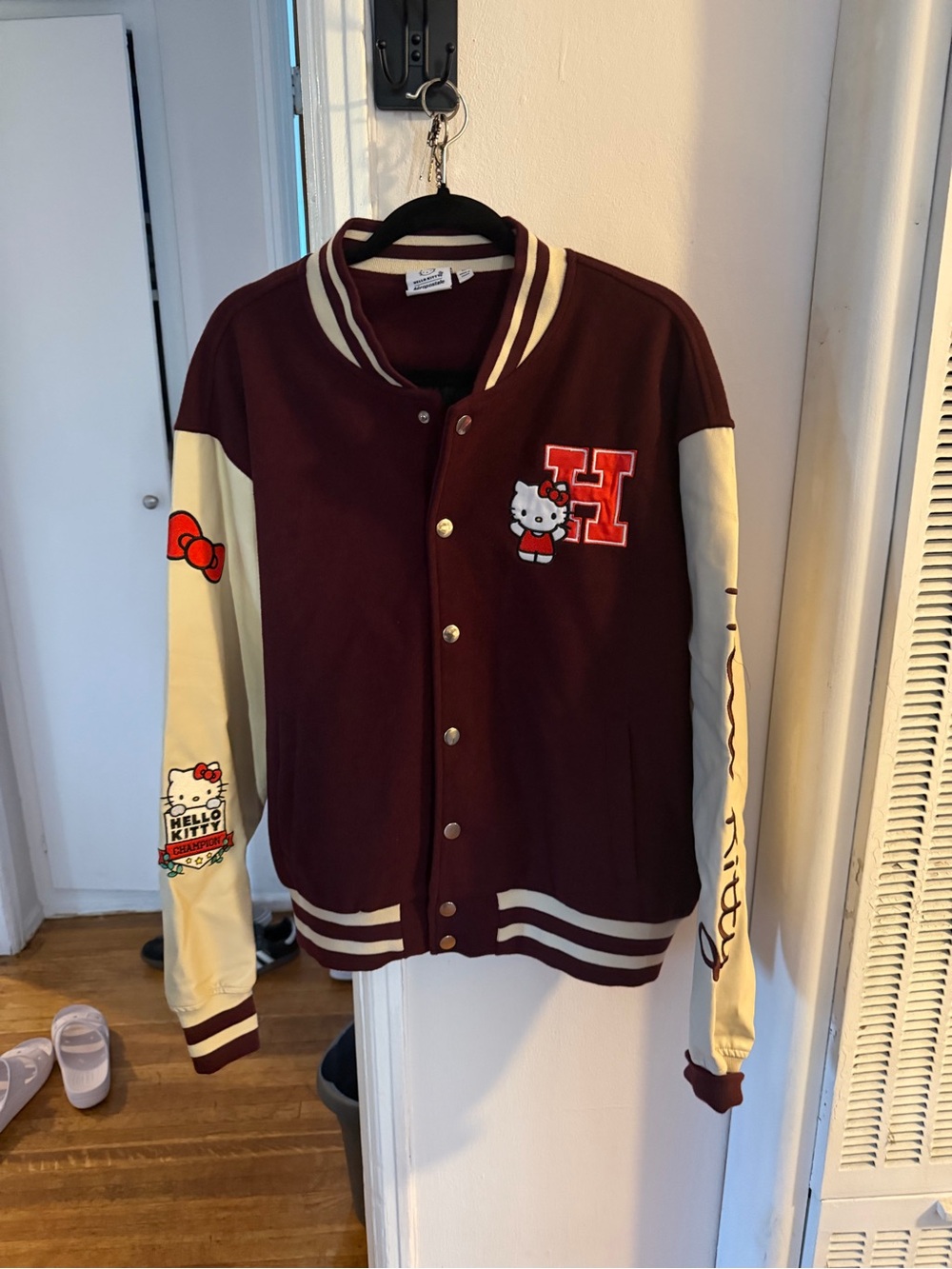 Aeropostale Hello Kitty Striped Maroon & Cream Jacket
